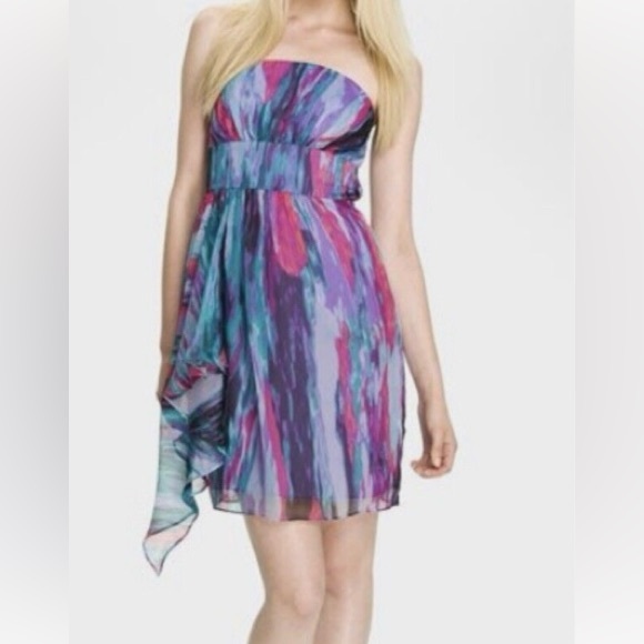 Laundry By Shelli Segal SZ 4 Multicolor strapless chiffon Dress - Picture 1 of 9